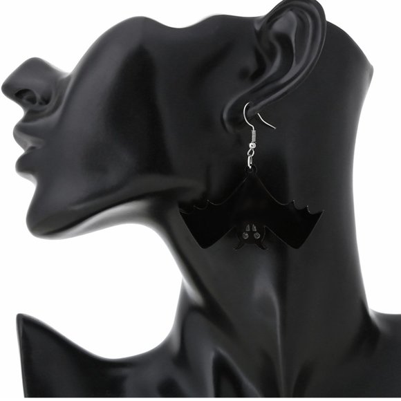 Halloween Vampire Bat Black Dangle Earrings - Picture 4 of 8